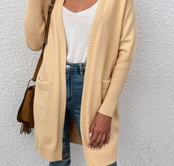 Open Front Long Sleeve Cardigan with Pockets