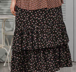 Plus Size Ditsy Floral Layered Maxi Skirt