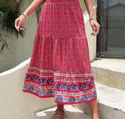 Printed Tiered High Waist Skirt