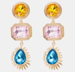 Geometrical Shape Zinc Alloy Frame Glass Dangle Earrings