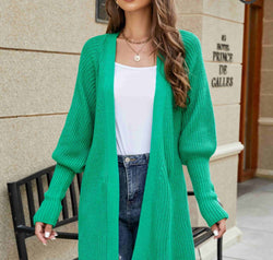 Open Front Lantern Sleeve Cardigan