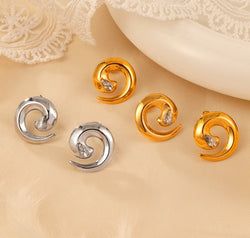 Titanium Steel Zircon Spiral Shape Earrings