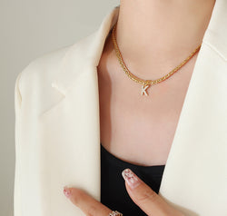 Brass Inlaid Zircon Letter Pendant Necklace