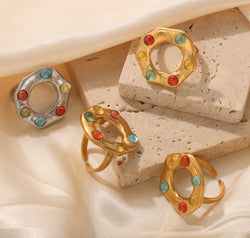 Titanium Steel Glass Bead Ring