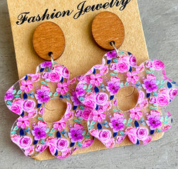 Flower Shape Acrylic Dangle Earrings