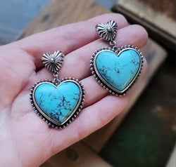 Artificial Turquoise Alloy Heart Dangle Earrings