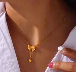 Titanium Steel Gold-Plated Bow Pendant Necklace