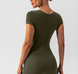 Square Neck Cap Sleeve Active Romper