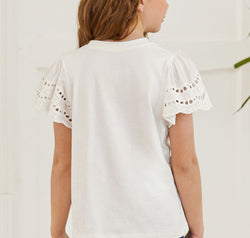Round Neck Flutter Sleeve T-Shirt