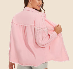 Raw Hem Fringe Detail Denim Jacket