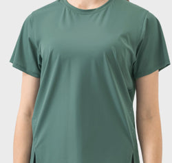 Slit Round Neck Short Sleeve Active T-Shirt
