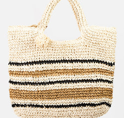 Fame Striped Straw Braided Tote Bag