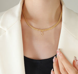 Brass Inlaid Zircon Letter Pendant Necklace