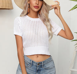 Round Neck Short Sleeve Knit Top