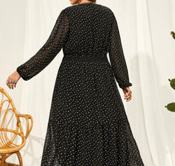 Plus Size Embroidered Tassel Balloon Sleeve Dress