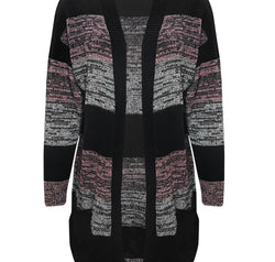 Striped Open Front Long Sleeve Cardigan with Pockets