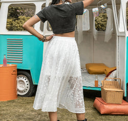 Embroidered Elastic Waist Skirt