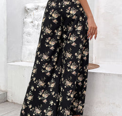 Floral Side Slit Wide Leg Pants