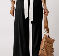 Drawstring Smocked Waist Wide Leg Pants