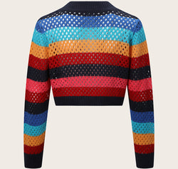 Openwork Color Block Tied Cardigan