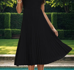 Perfee Pleated Off-Shoulder Midi Dress