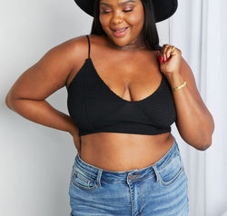 Zenana Full Size Textured Spaghetti Strap Bralette in Black