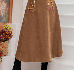 Plus Size Embroidered Pocketed High Waist Skirt