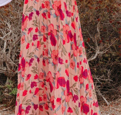 Printed Elastic Waist Pleated Maxi Skirt