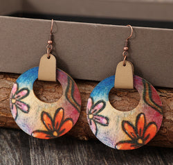 Wooden Flower Round Shape Earrings