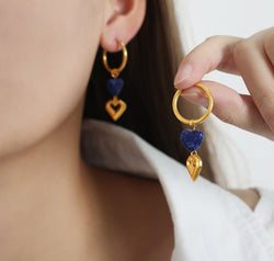 Heart Shape Lapis Lazuli Dangle Earrings