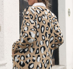 Leopard Open Front Cardigan with Pockets