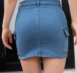 High Waist Pocketed Denim Skirt