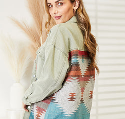 Dropped Shoulder Long Sleeve Printed Denim Jacket