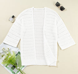 Openwork Open Front Long Sleeve Cardigan