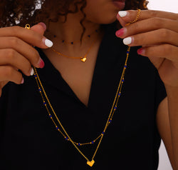 Titanium Steel Section Crystal Double-Layered Necklace