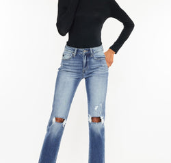 Kancan High Waist Distressed Hem Detail Cropped Straight Jeans