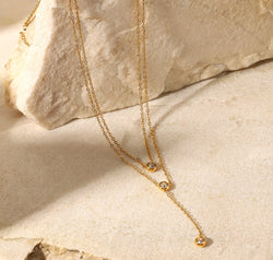 Stainless Steel Zircon Double-Layered Necklace