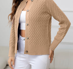 Round Neck Cable-Knit Buttoned Knit Top