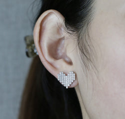 925 Sterling Silver Inlaid Zircon Heart Stud Earrings