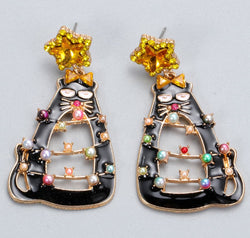 Rhinestone Alloy Cat Earrings