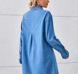 Pocketed Dropped Shoulder Mini Denim Dress