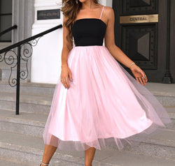 Two-Tone Spaghetti Strap Mesh Dress