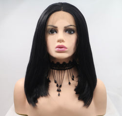 13*3" Lace Front Wigs Synthetic Mid-length Straight 12" 130% Density