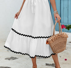 Tied Contrast Trim High Waist Skirt