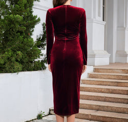 Ruched Slit Surplice Wrap Dress