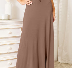 Double Take Full Size Soft Rayon Drawstring Waist Maxi Skirt