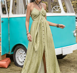 Printed Halter Neck Maxi Dress
