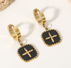 Plus Sign Square Shape Drop Earrings
