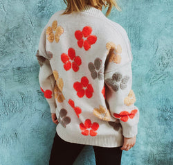 Floral V-Neck Button Up Cardigan with Pockets