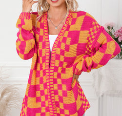 Contrast Exposed Seam Open Front Cardigan